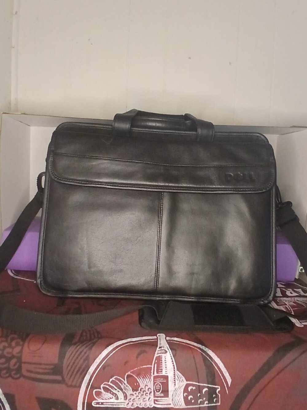 Dell Executive Genuine Leather Laptop Bag Black w/ Shoulder Strap Fits 15 Laptop